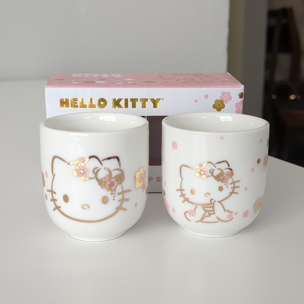 Hello Kitty Pink Gold Sakura Sake Cup Set Of 2 New In Box Cherry Blossom Sanrio